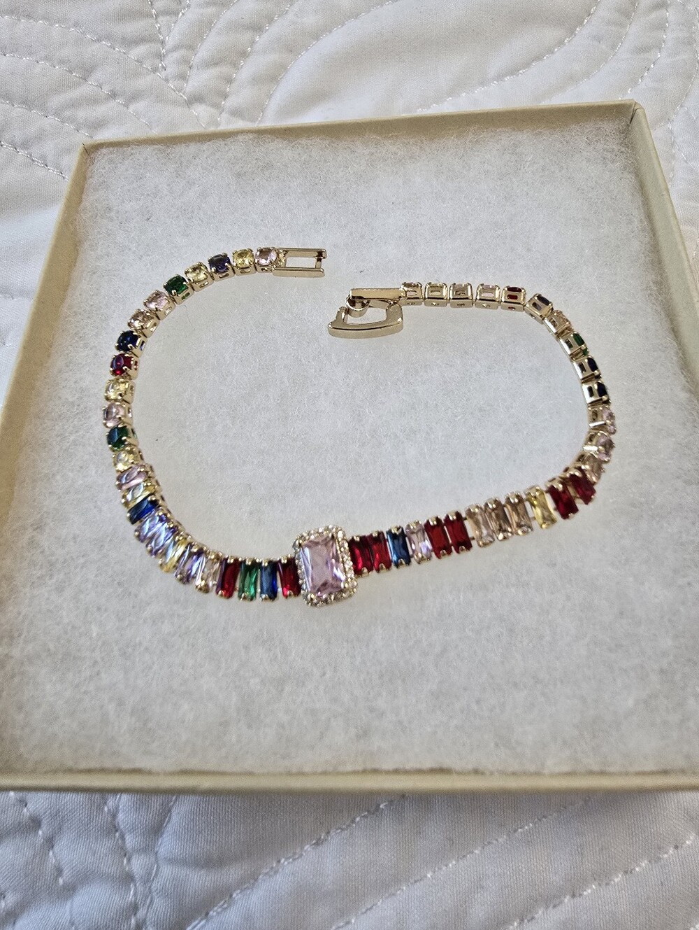 Beautiful Gold MultiColor Gemstone Tennis Bracelet 7in Perfect For A Young Girl